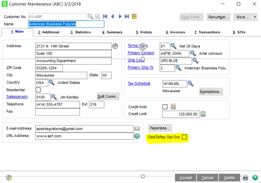 New “ClickToPay” Sage 100 Credit Card Processing Functionality